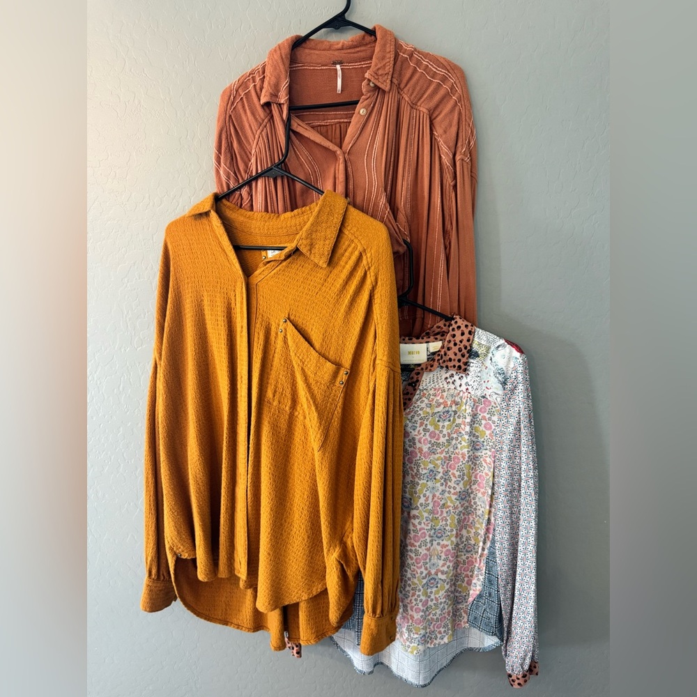 Bundle long sleeves- We The Free Button-Down Tops in Mustard, Rust & Multi-Print
